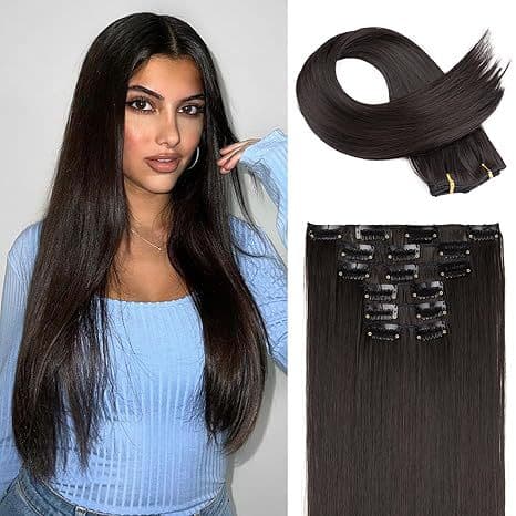 European and American Women's 6-Piece Hair Extension Set with Clips, Long Straight Hair, 16 Clips, Realistic Look