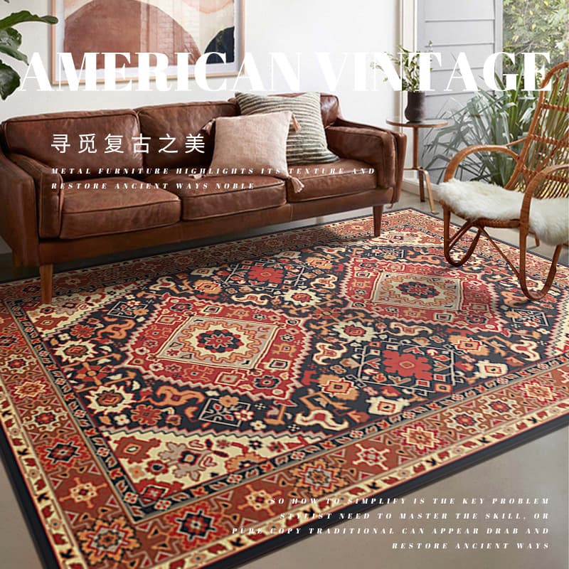 Cross-border American Retro Carpet Ethnic Persian Living Room Sofa Coffee Table Floor Mat European Style Full Bedroom Bedside Blanket