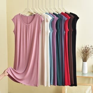 Modal Sleeveless Nightgown Women Summer Pleated Dress Loose Plus Size Casual Wearable Homewear Long Dress