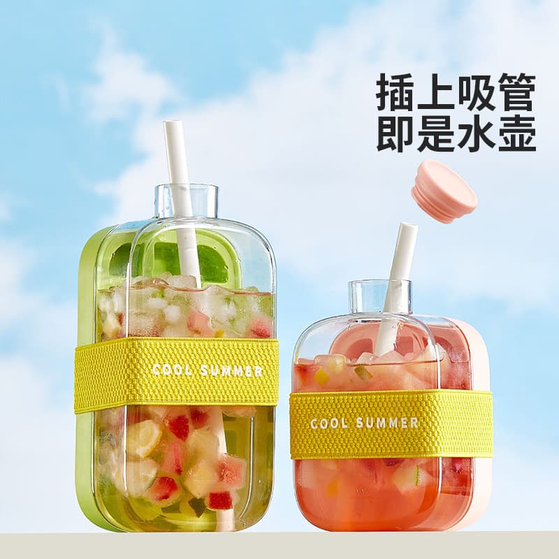 Cross-Border Ice Cube Water Bottle 2-in-1 Press Water Dispenser Ice Bucket Ice Maker High Appearance Portable Ice Mold