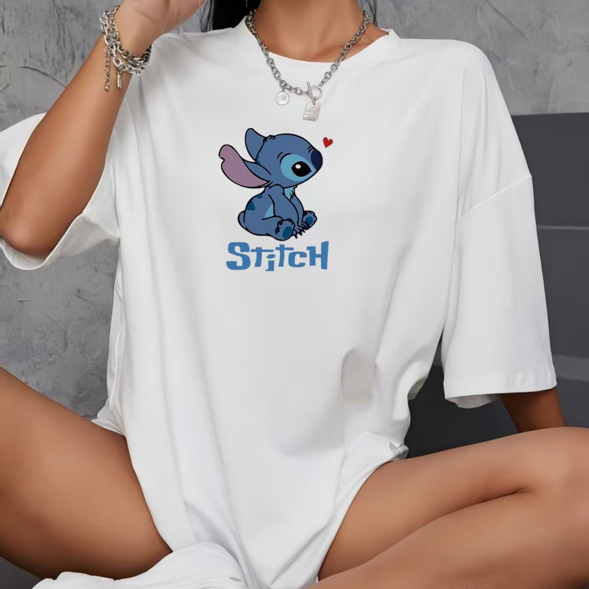 Cross-border hot selling women's short-sleeved T-shirt tops for summer couples Stitch printed large size boyfriend T-shirts for home wear