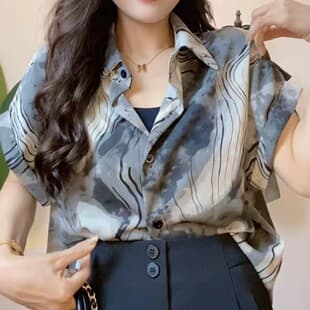 French Print Chiffon Blouse for Women 2026 Summer New Petite Elegant Age-Defying Versatile Pretty Top