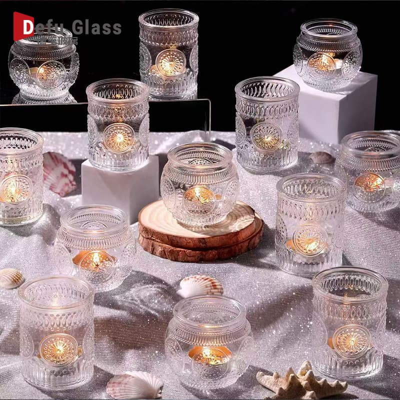 New Sunflower Candle Cup, Vintage Candle Holder, Glass Candle Stand, Clear Embossed Candle Holder, Aromatherapy Candle Empty Jar