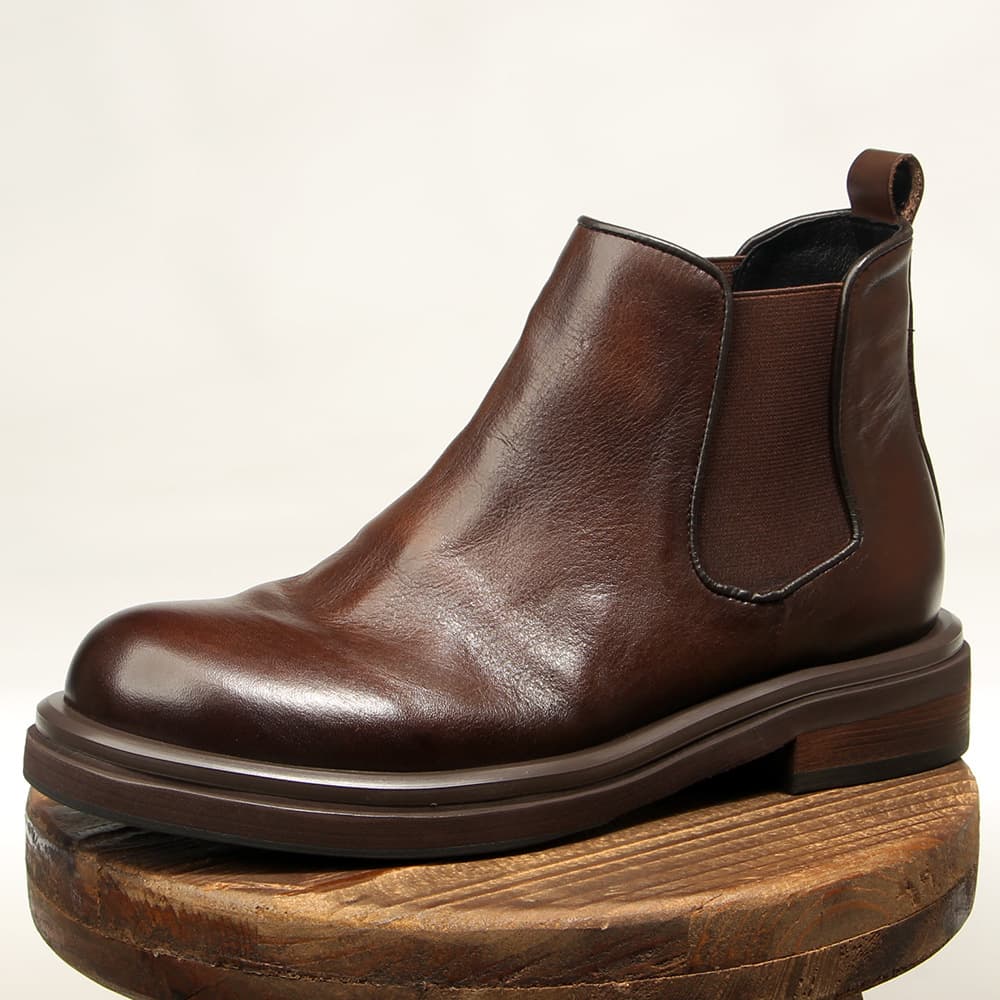 603-1 Chelsea Boots Men Genuine Leather High-Top British Vintage Soft Leather Ankle Boots Autumn Winter High-Top Shoes Thick Sole