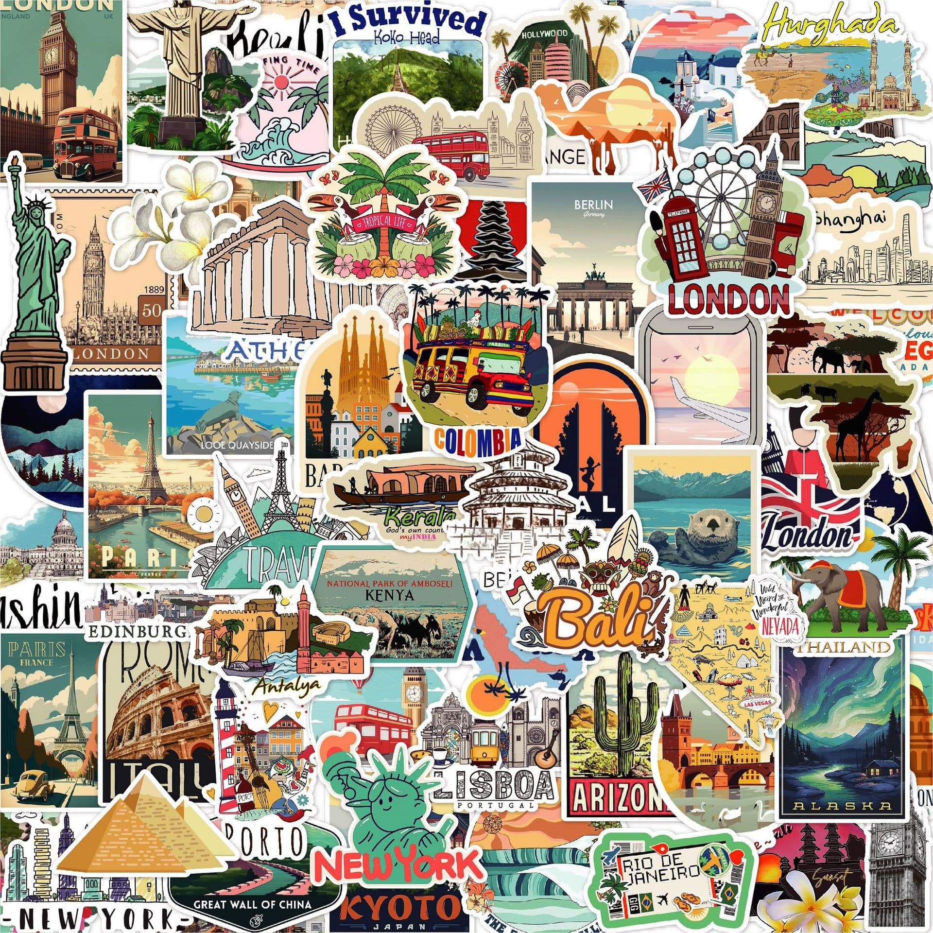 Cross-Border Travel Graffiti Stickers for Phone, Computer, Guitar Decoration, Waterproof Journal Stickers, 100 Pieces