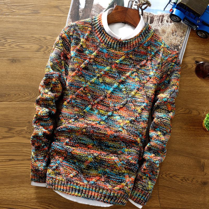 Men's Thickened Knitted Sweater Round Neck Long Sleeve Winter Fashionable Inner Wear Youth Breathable Machine Washable Korean Style