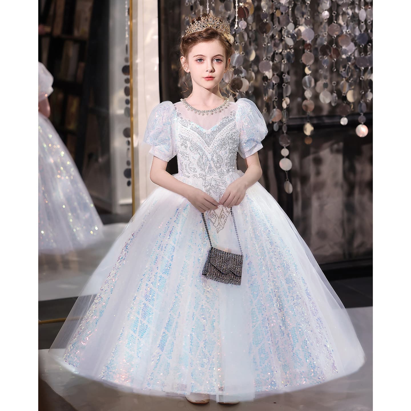 Girls' Princess Dress Heavy-Duty Performance Costume Children's Tutu Skirt High-End Birthday Party Host Evening Gown