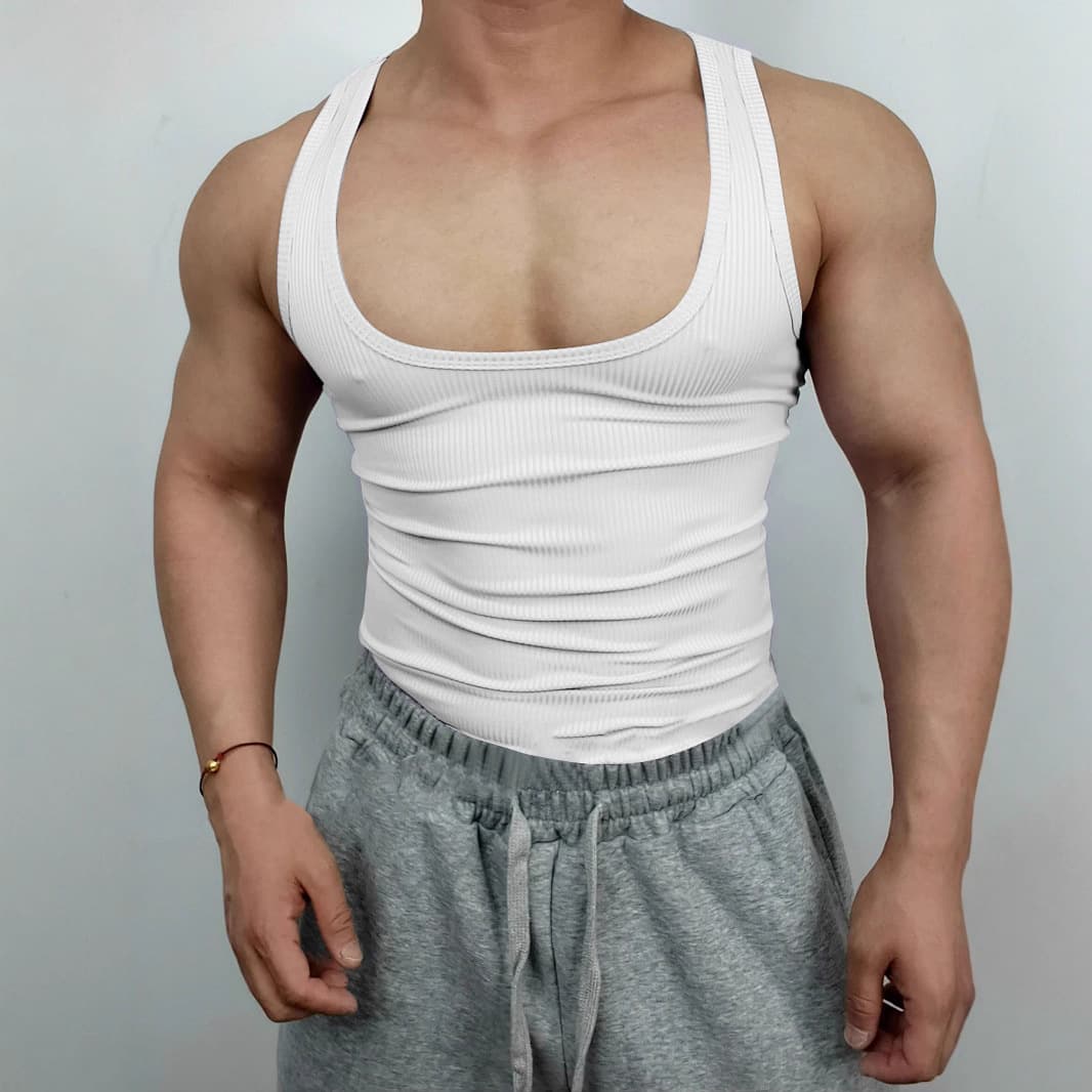 European and American men's sports vests showing chest muscles, low chest, sexy muscle training, cycling and running singlets, men's trendy summer sleeveless