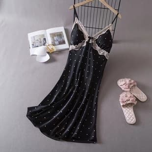 Ins Style Women's Ice Silk Sexy Temptation Summer Ladies' Sleep Dress with Padded Bra Polka Dot Pure Desire Loungewear