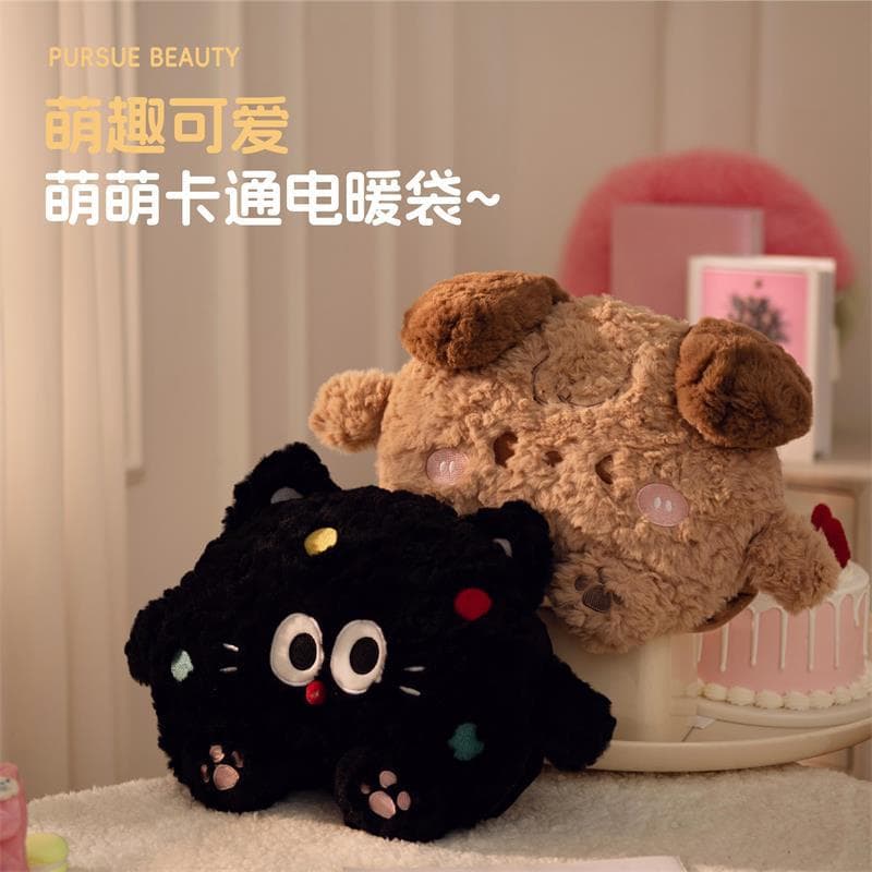 New Winter National Standard Electric Hot Water Bottle Rechargeable Double Pocket Hand Warmer Plush Removable Belly Warmer Cute Hand Warmer Bag