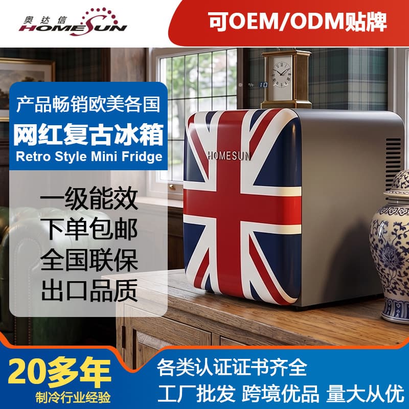 Vintage Mini Refrigerator 48L Silent Mini Fridge Cross-border Hotel Guest Room Beverage Fresh-Keeping Refrigerator