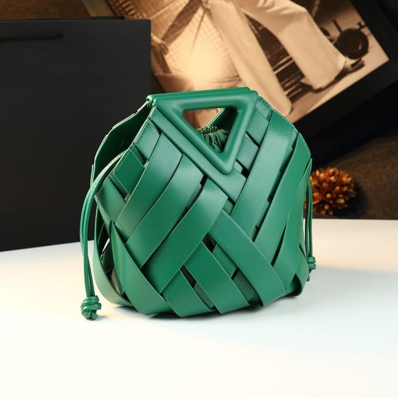 2025 New Style Basket Bucket Bag Genuine Leather Handwoven Hollow Women's Bag Fashion Handbag Shoulder Crossbody Bag