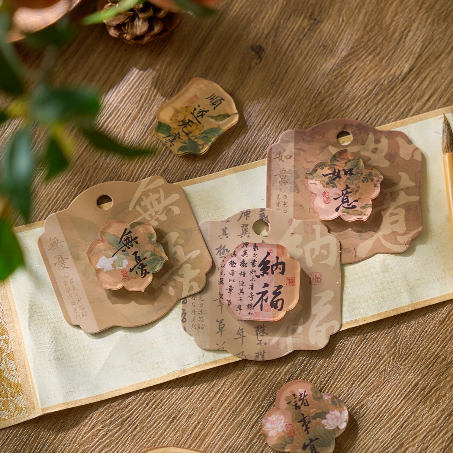Acrylic Fridge Magnet Travel Souvenir Card Decoration Ancient Calligraphy Xi Le An Kang Series Magnetic Fridge Magnet