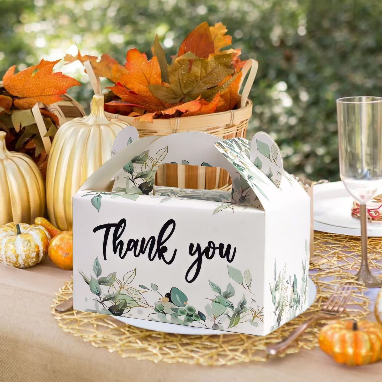 Cross-border Thank You Green Leaf Paper Box Cake Candy Gift Box Party Birthday Favor Box