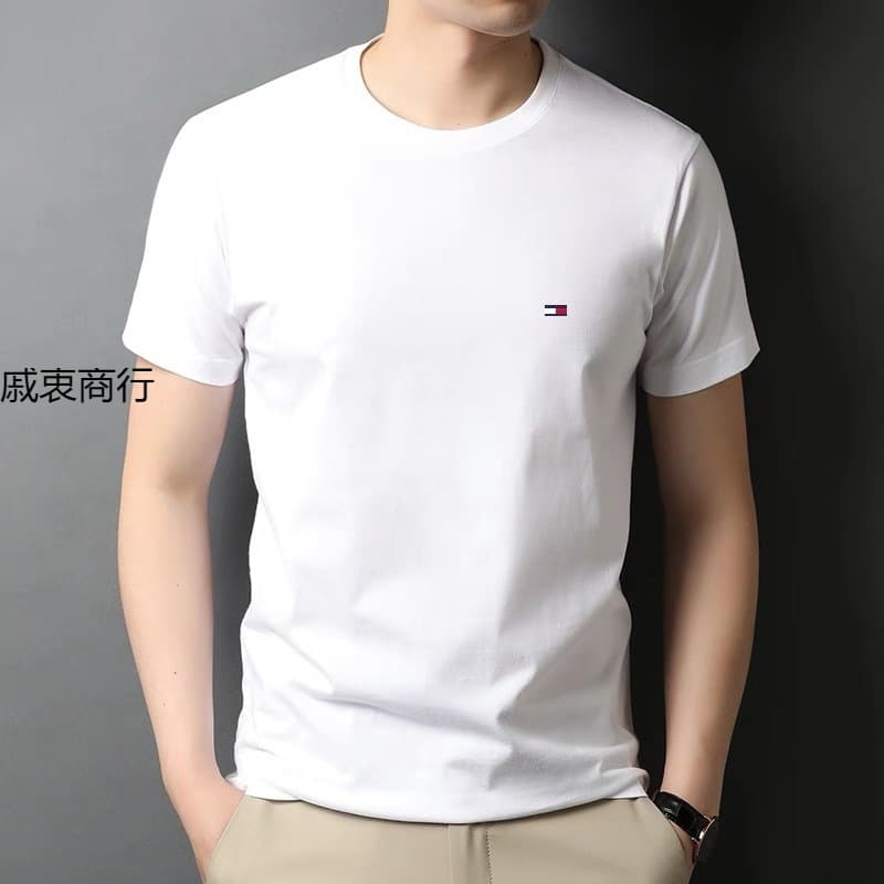 Tommy Tangmi Summer Cotton Crew Neck Short Sleeve T-Shirt Men's Casual Solid Color Undershirt Versatile Style