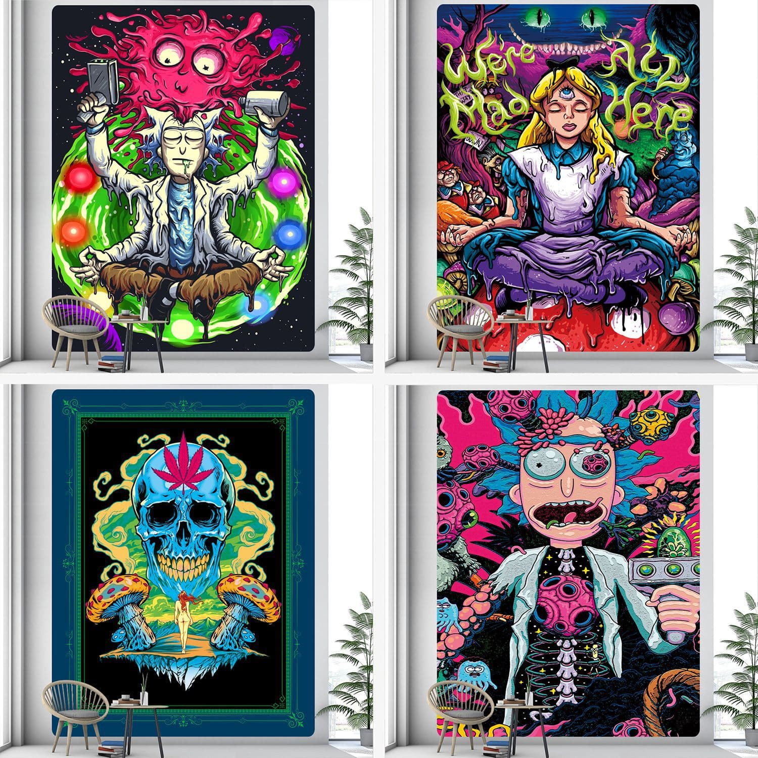 Factory Direct Supply Hippie Art Dormitory Wall Decoration Cloth Cartoon Hanging Cloth Tapestry Room Background Cloth Tapestry