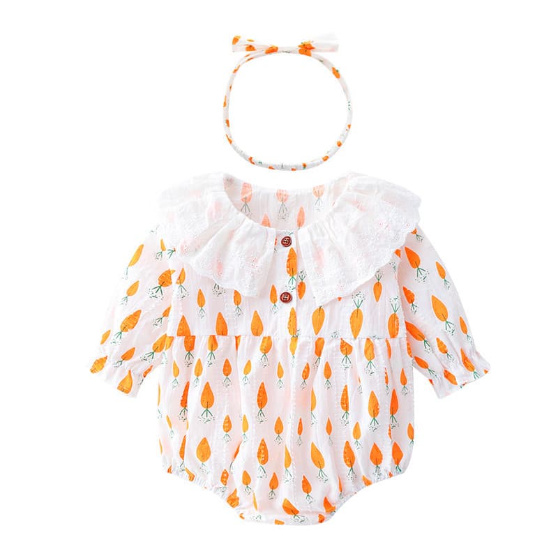 Custom Baby Bodysuit, Doll Collar Cute Fashionable Romper, Long Sleeve Triangle Diaper Cover Cartoon Bodysuit