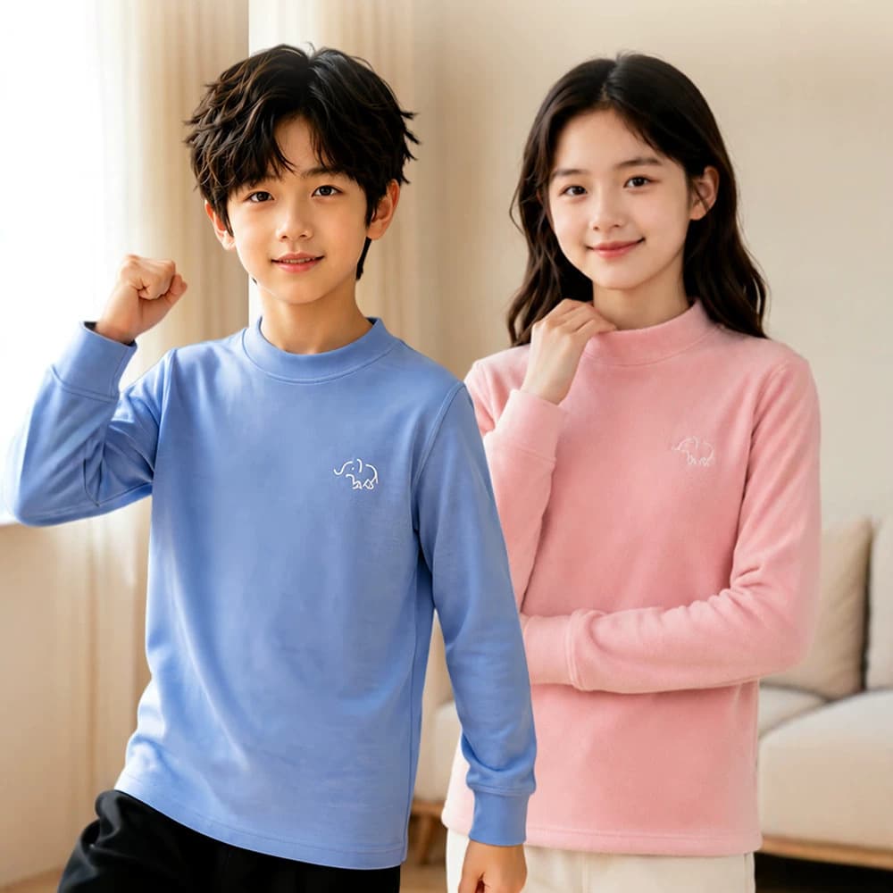 Girls' Fleece Lined Base Layer Top, Polar Fleece Autumn Winter Inner Wear, Boys' Half Turtleneck Winter Thickened Top, Kids' Clothing