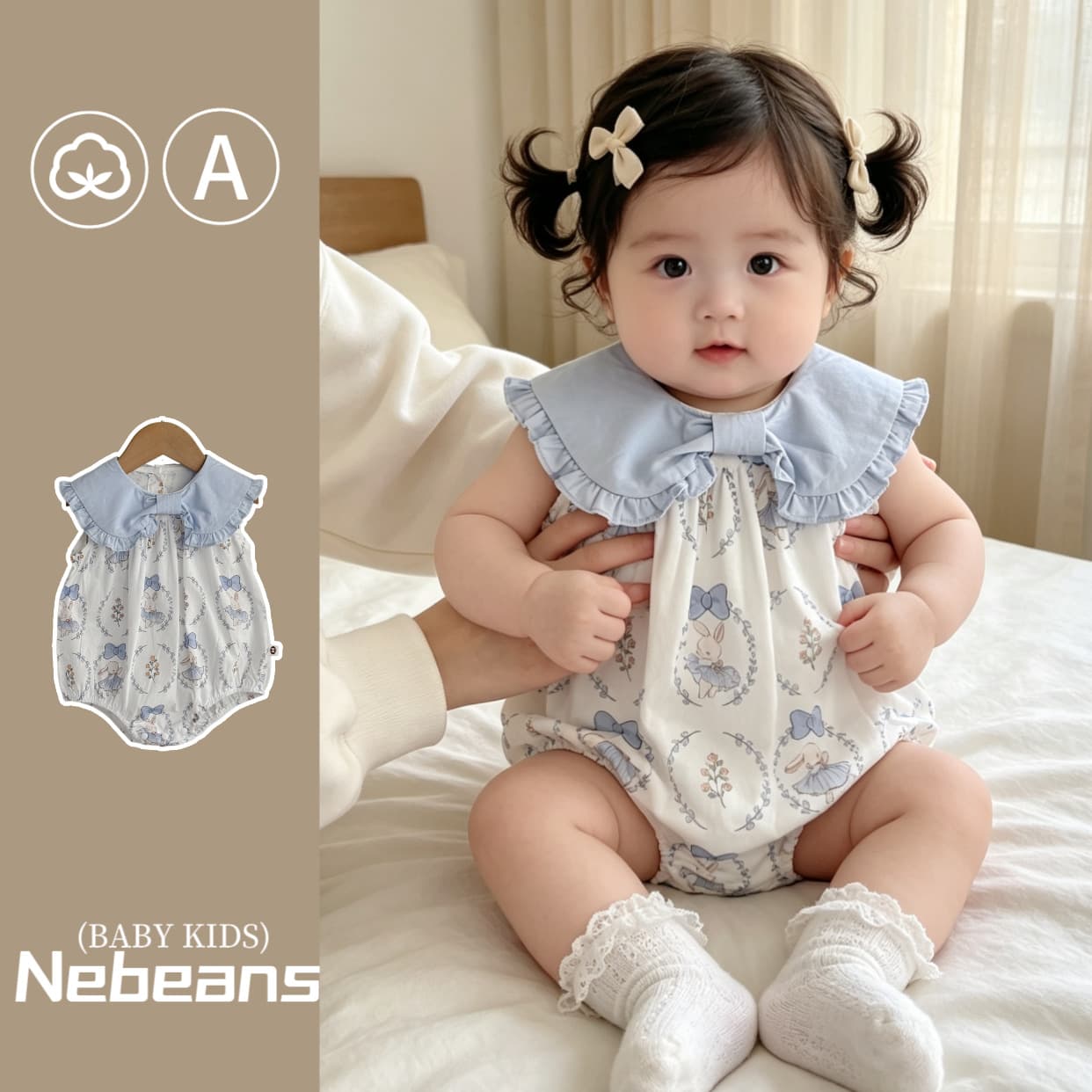Summer New Cotton Breathable Baby Girl Triangle Romper Sleeveless Doll Collar Bunny Fashion Baby Jumpsuit Crawling