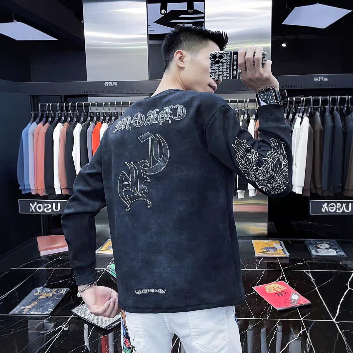 Dujia 25SS new cross-border trendy brand long-sleeved T-shirt round neck pure cotton versatile ready-made batch