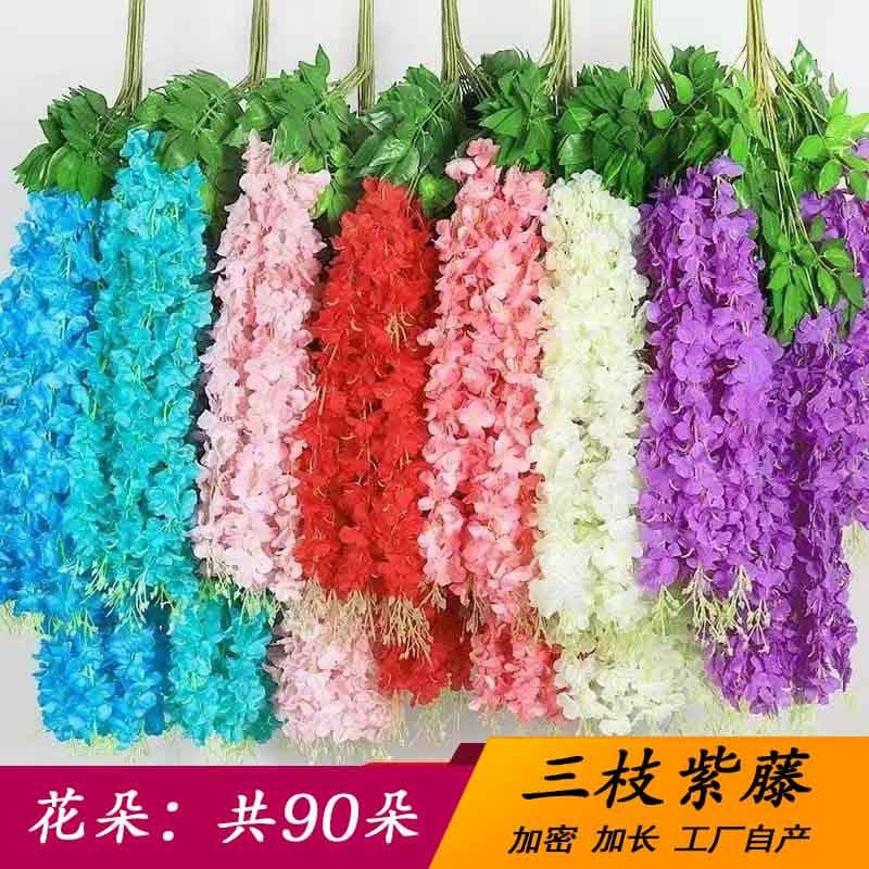 Artificial Wisteria Flower Bean Blossom String Long Wedding Decoration Vine Indoor Ceiling Hanging Vine Purple Violet Flower Vine Fake Flowers