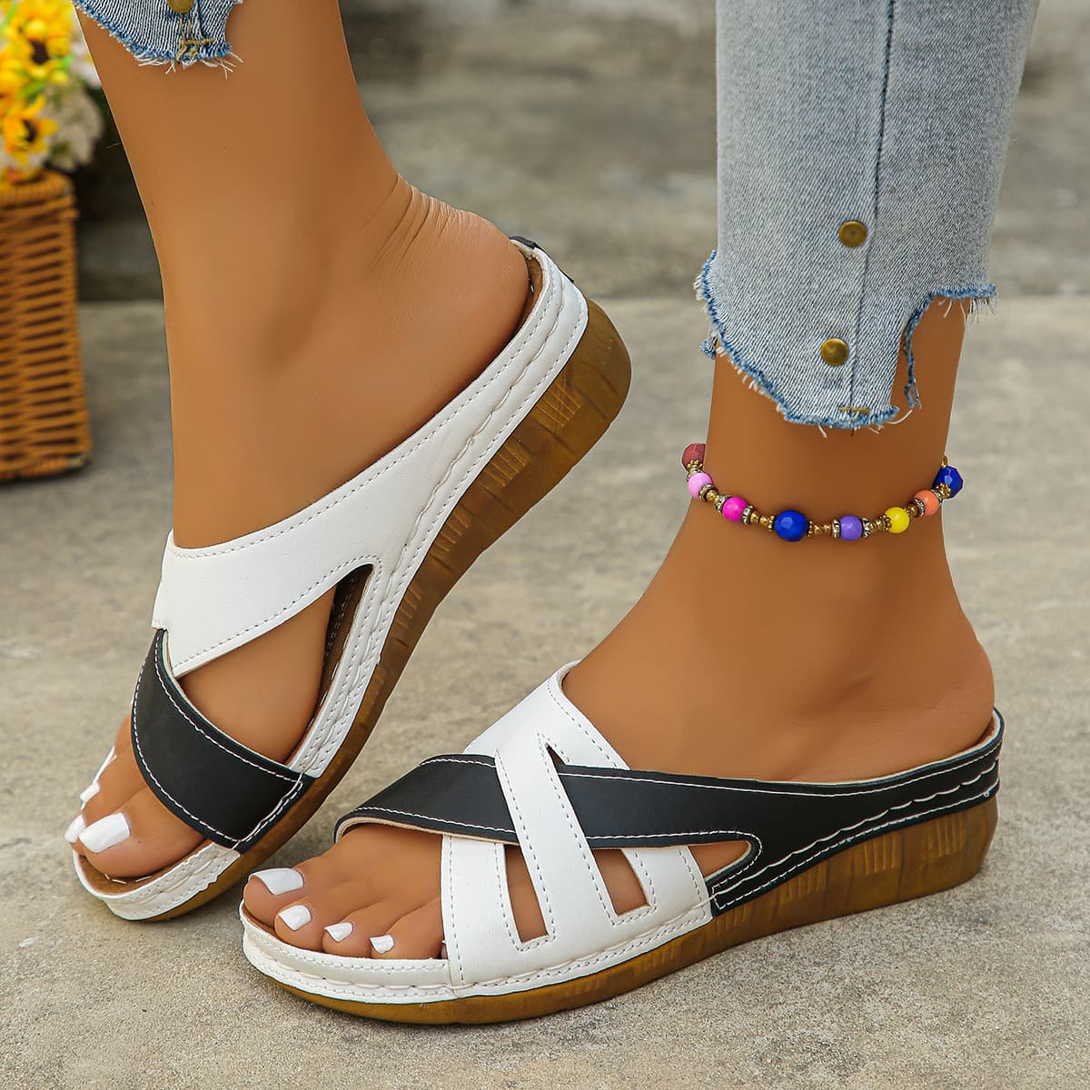 Women's Summer Sandals New Style European and American Cross-Border Large Size Peep-Toe Cross Strap Platform Thick Sole Velcro Women's Sandals 43