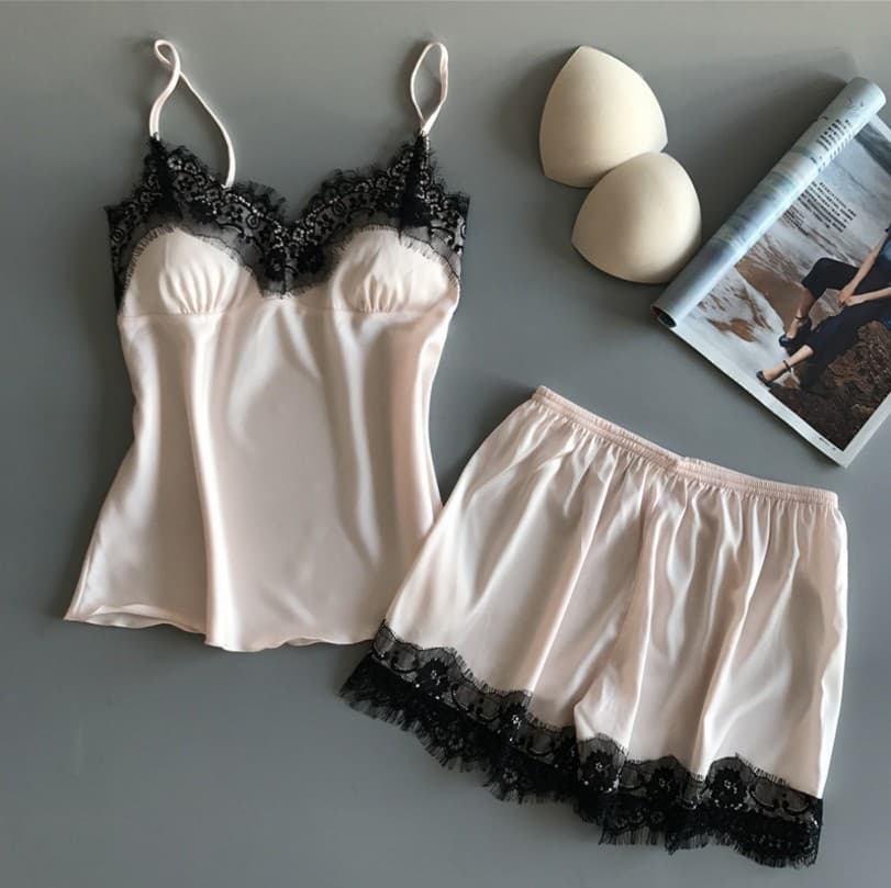 European and American Lingerie Set with Camisole Dress, Black Sexy Ice Silk Temptation, Factory Wholesale Drop Shipping