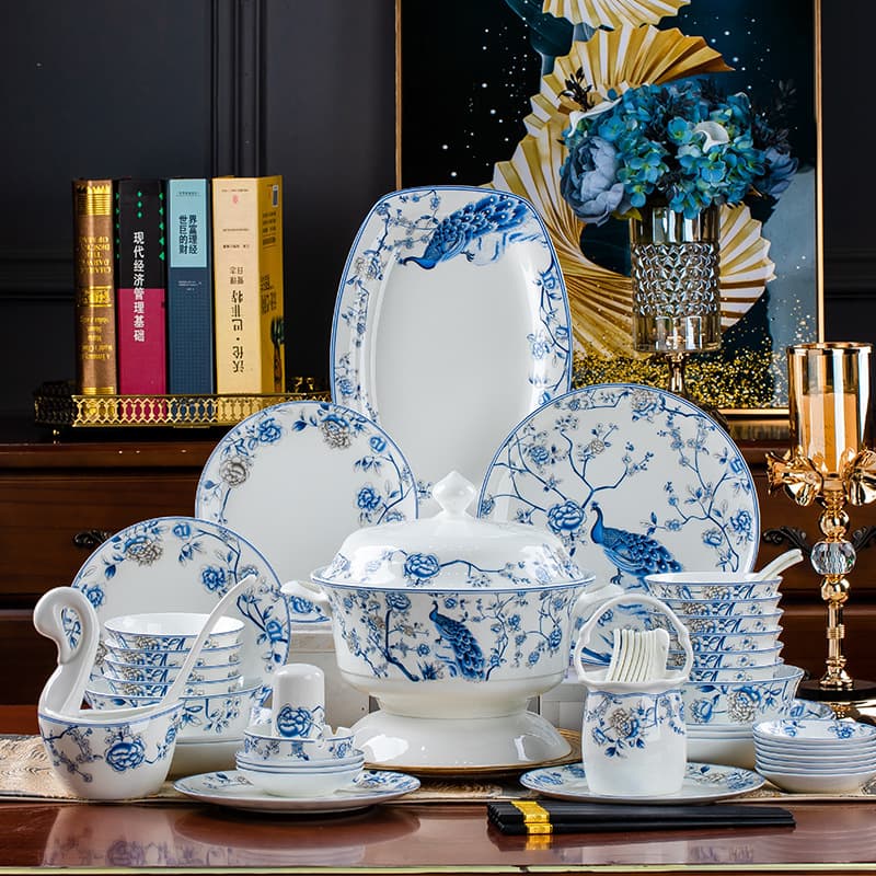 2027 New Blue-and-White Jingdezhen High-End Ceramic Light Luxury Simple Bowl and Plate Dinnerware Set, Housewarming Gift