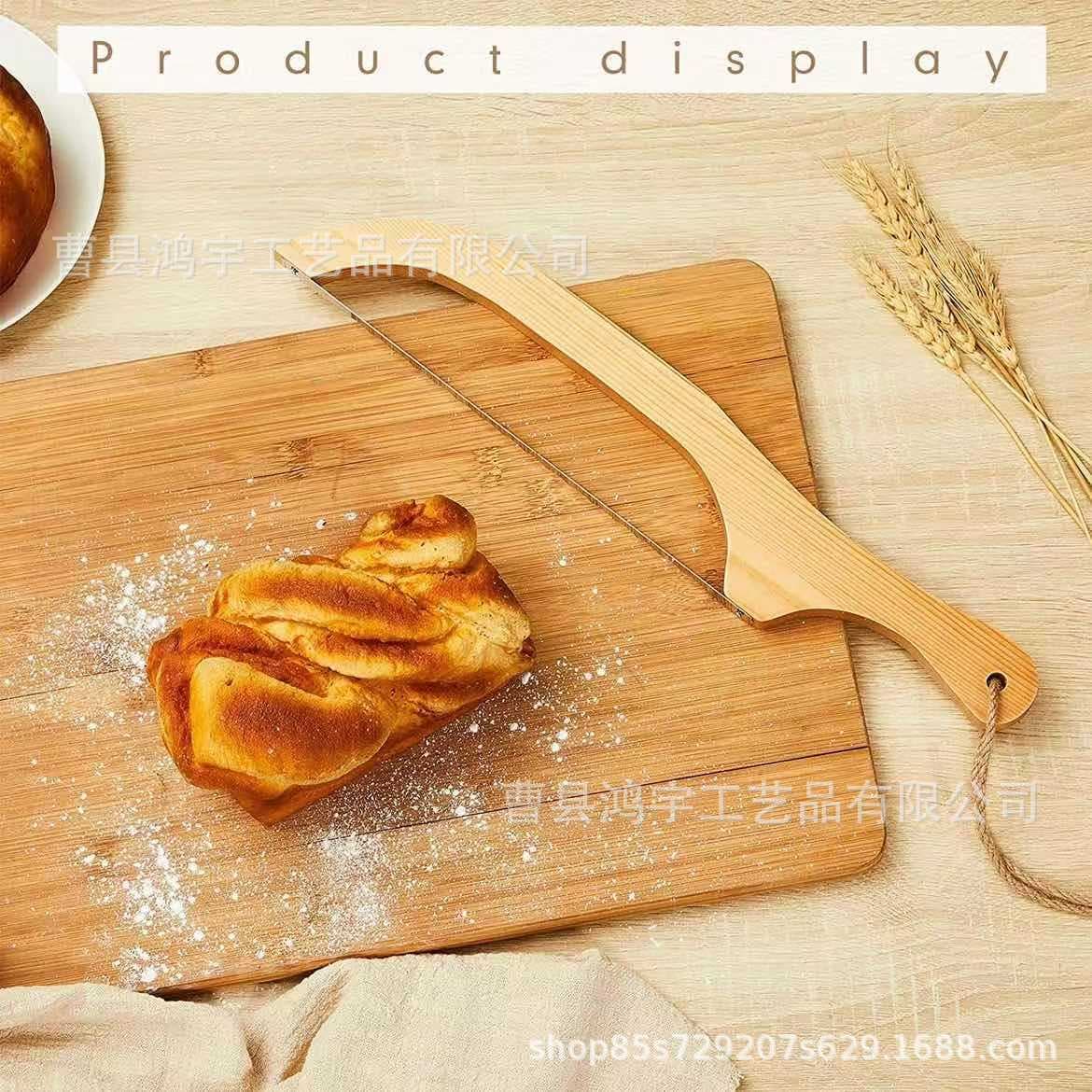Cross-border wooden bread slicing knife serrated bread knife built simple baking solid wood kitchen tool bread cutting saw