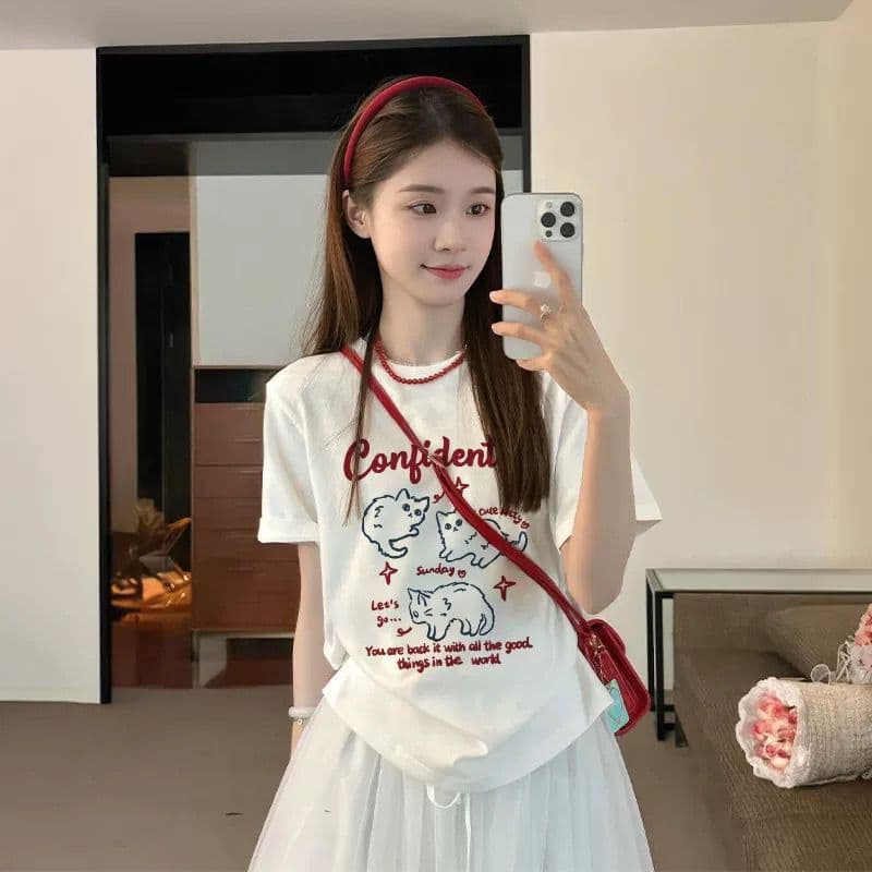 White Cotton Short Sleeve T-Shirt Women 2025 New Summer Loose Fit Inner Layering Top Fashionable