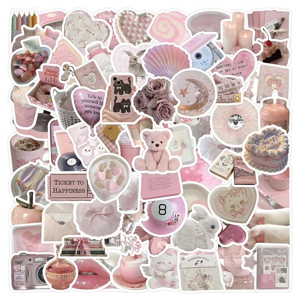 100 pink small object stickers, ins-style, high-looking, cute decorative water cup, handbook, mobile phone case, waterproof stickers
