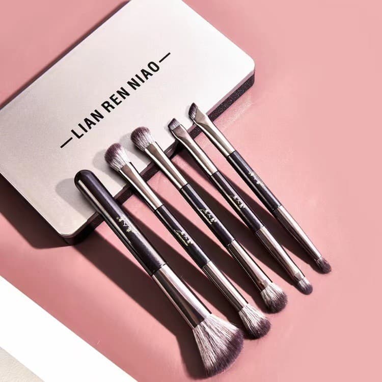 New Sparrow Double-Ended Eyeshadow Brush Portable Brush Set 5-Piece with Mirror Face Makeup Brushes Full Set Beauty Tools