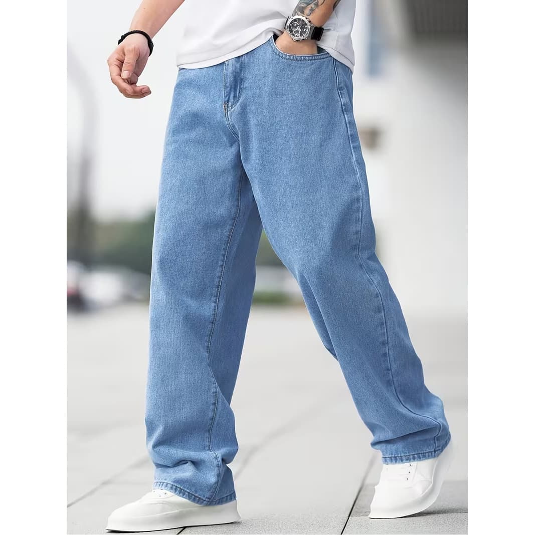 American retro washed distressed jeans for men, trendy brand, loose straight wide legs, casual cross-border version FM1082595