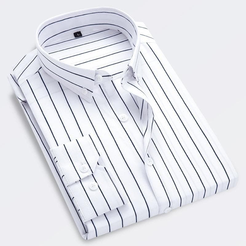 2026 Long Sleeve Shirt Striped Stretch Korean Style Four Seasons Quality Men's Business Casual Square Neck Shirt