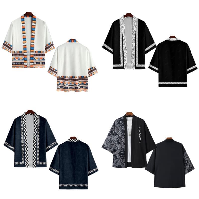 Summer new national style retro trendy cardigan kimono cloak feather woven robe 3D digital printing factory direct sale