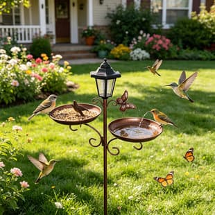 Cross-border Iron Bird Feeder Bird Bath Plug-in, Iron Art Yard Garden Bird Bath Tub, Outdoor Garden Ground Insert Decoration