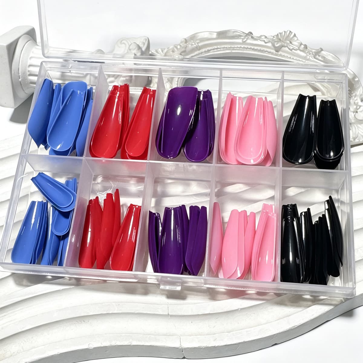 10 grids of solid color ballet nails, trapezoidal wearable nails, boxed, simple ins style, European and American manufacturer direct sales, mixed color manicure