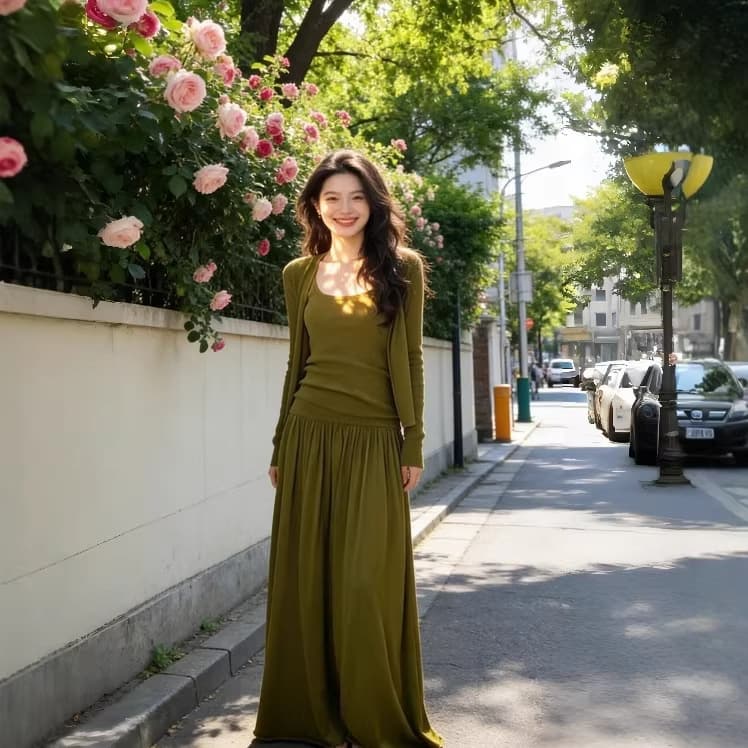 Korean Style Simple 2025 New Early Autumn French Vintage Green Knit Vest + Cardigan Set with Skirt Three-Piece