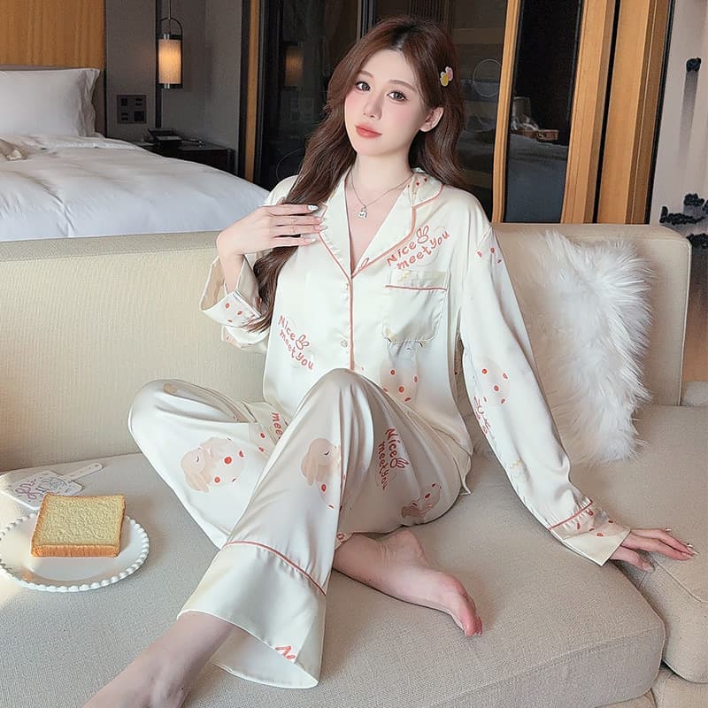 2026 New Ice Silk Pajamas for Women Spring/Autumn Style Imitation Silk Premium Long Sleeve and Long Pants Set Summer Loungewear