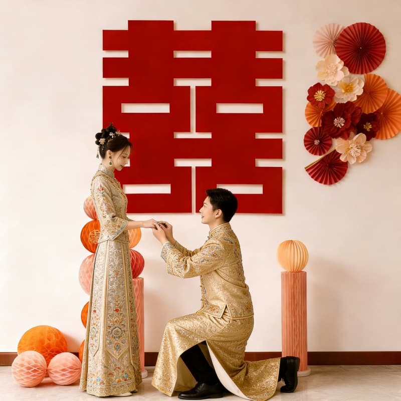 Wedding room decoration set, long happy character hanging decoration, staircase wedding decoration, wedding main bedroom decoration, wedding background wall decoration