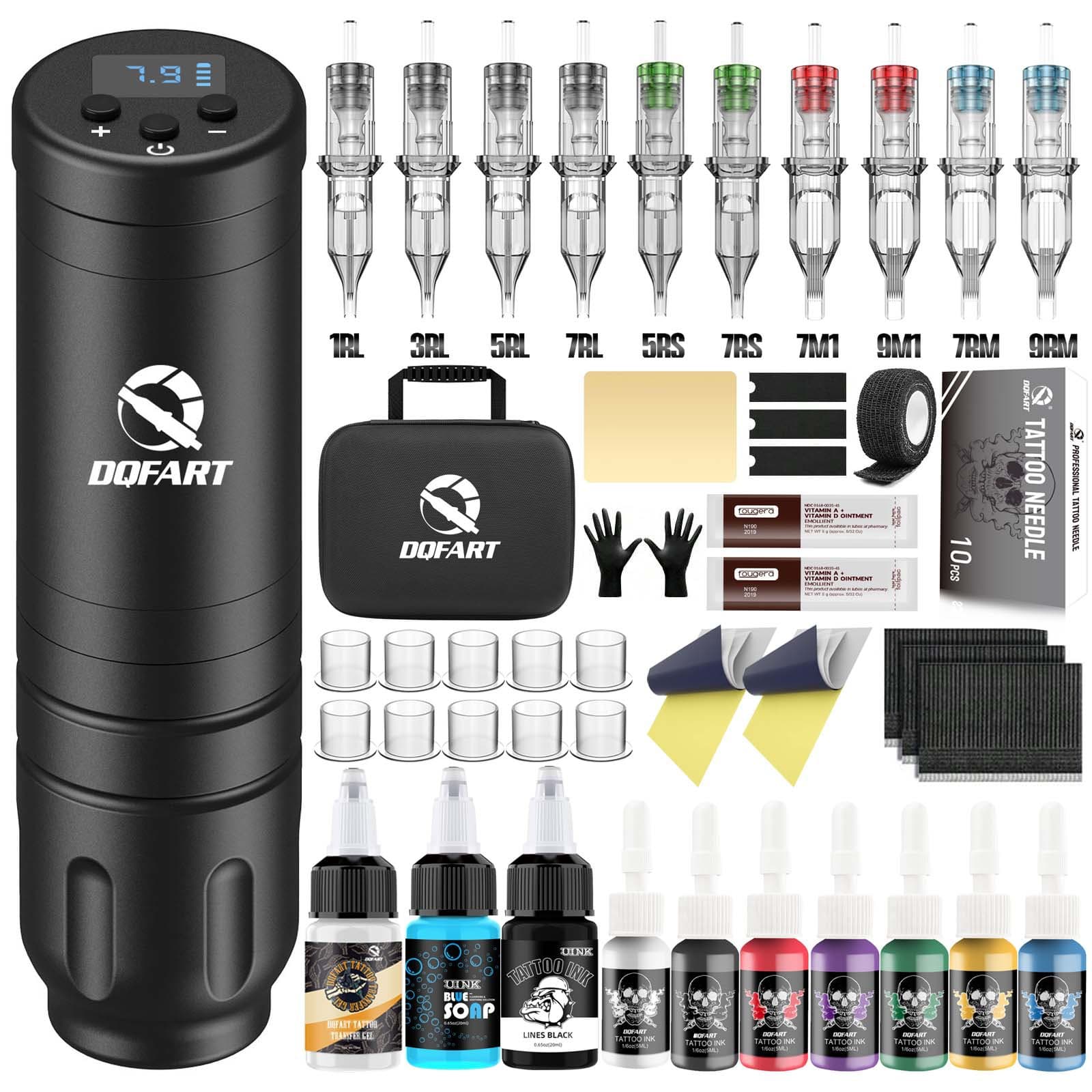 DQFART Wireless Tattoo Machine Kit with LED Display 1500mAh All-in-One Tattoo Pen Set