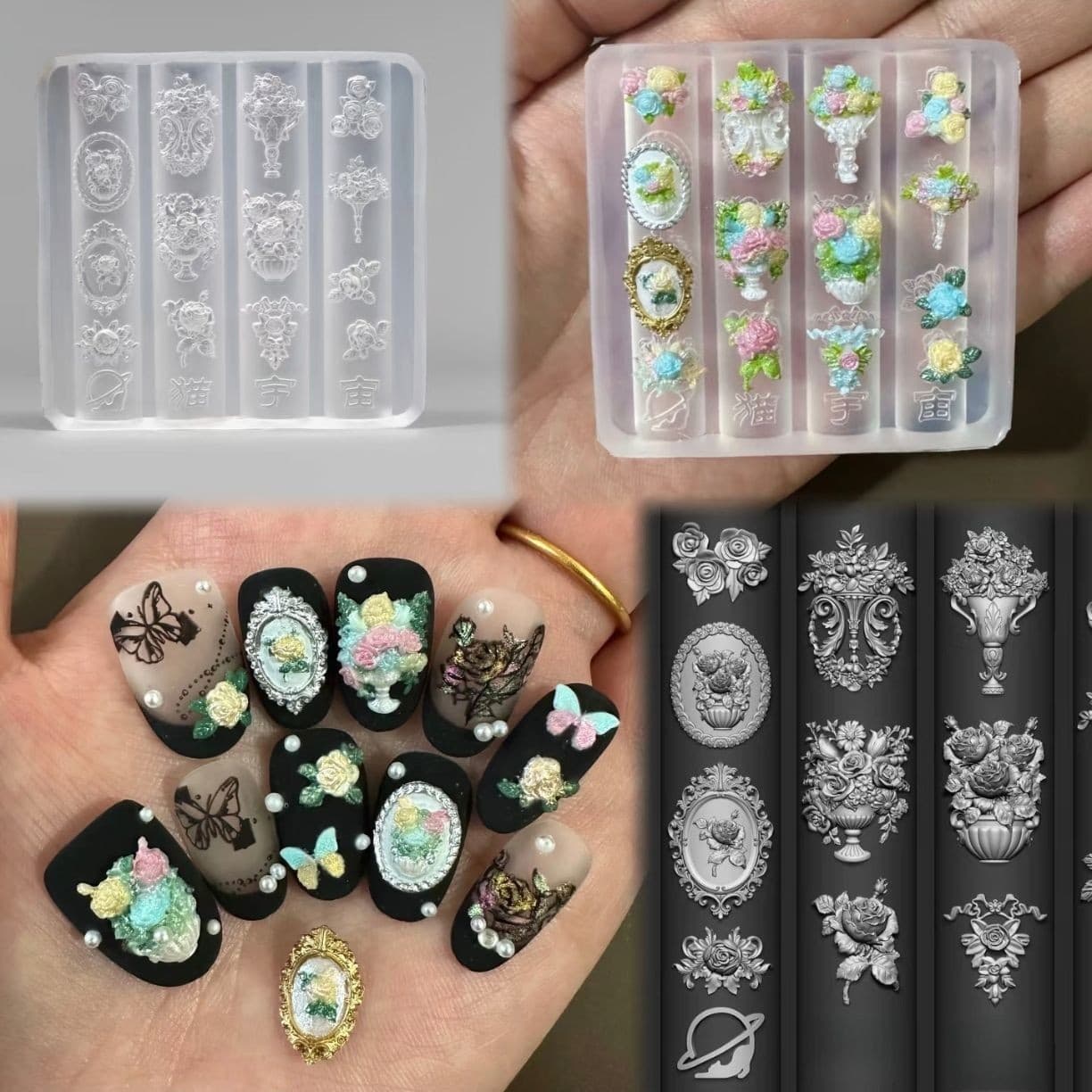 European Vintage Embossed Floral Bouquet Nail Art Mold