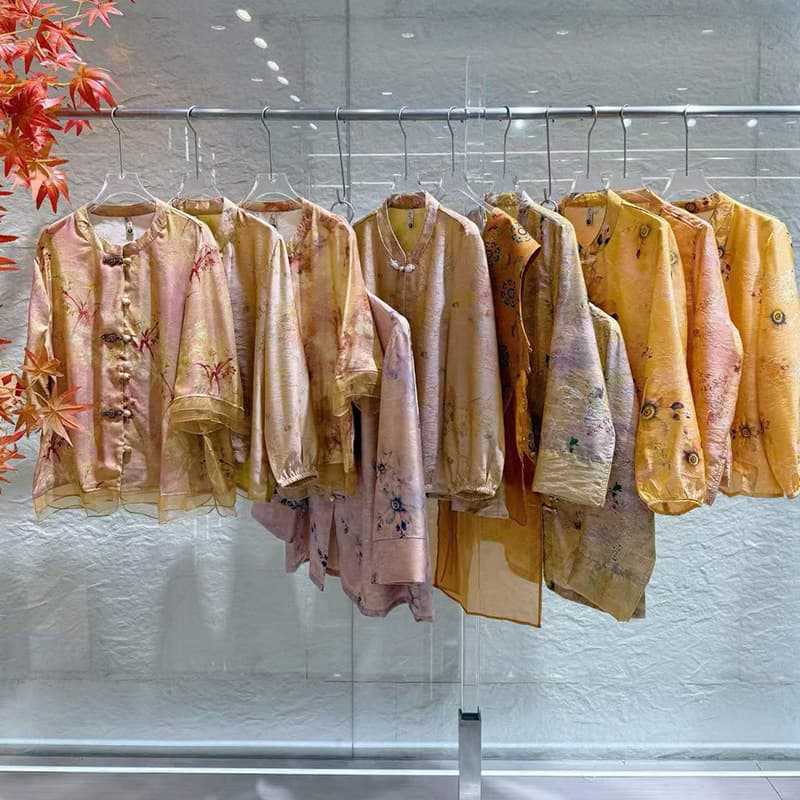 Chinese Style Intangible Cultural Heritage Satin Mulberry Silk Floating Light Brocade Shirt Blouse Women's Clothing End-of-Line Wholesale Export Brand Mixed Lot Source