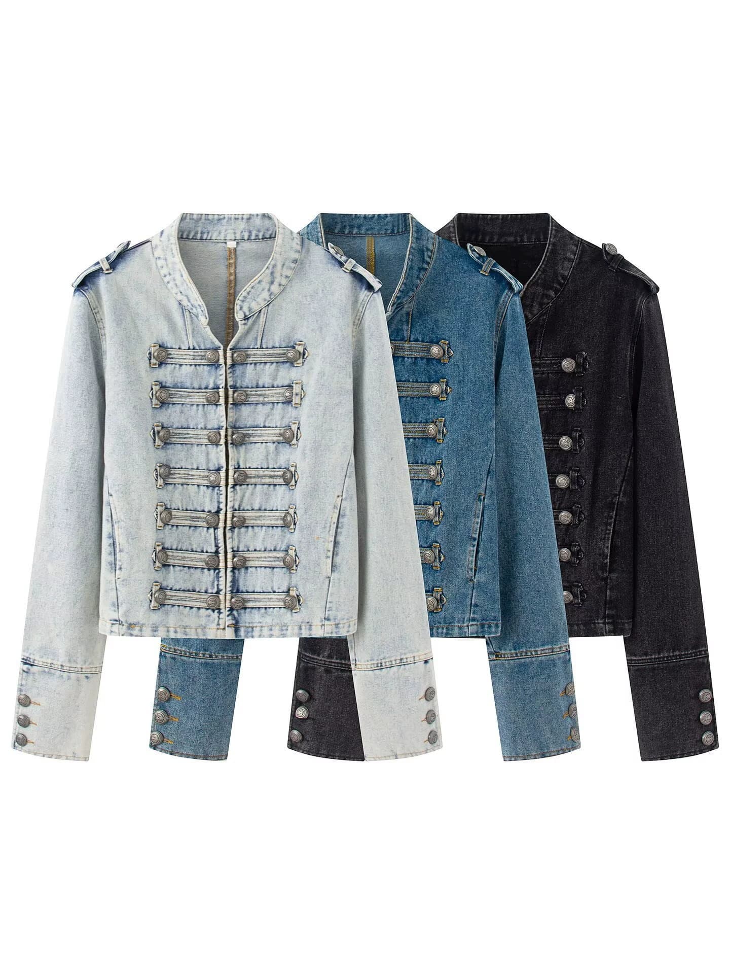 2026 New Cross-Border Wholesale Women's Fashion Retro Court Style Button-Decorated Denim Jacket