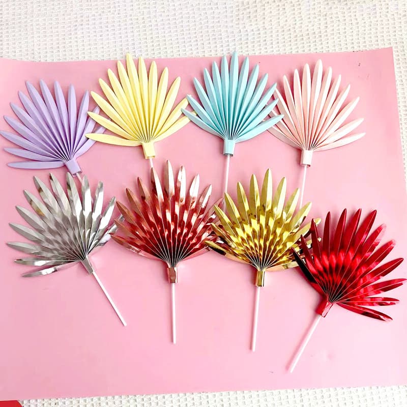 Cross-border ins fan-shaped birthday cake insert leaf paper hand-folded fan cake decoration party