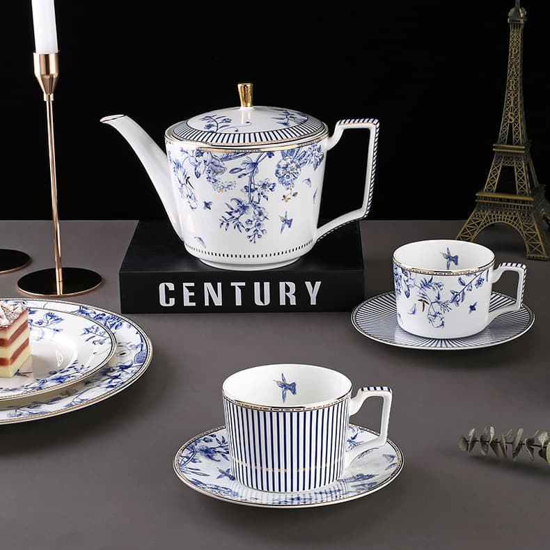 FLORIS European Luxury Bone China Afternoon Tea Set Ceramic Gift Coffee Cup Saucer Mug Western Dinner Plate