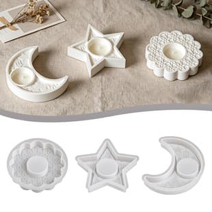 Embossed Moon Star Flower Candle Holder Silicone Mold, DIY Scented Candle Holder Plaster Ornament Mold