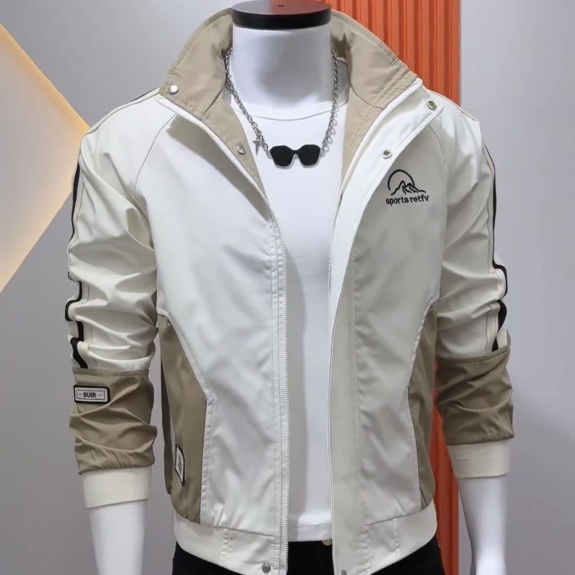 Korean Slim Fit Stand Collar Casual Autumn New Men's Jacket Versatile Fashion Trendy Color-Block Jacket Personality