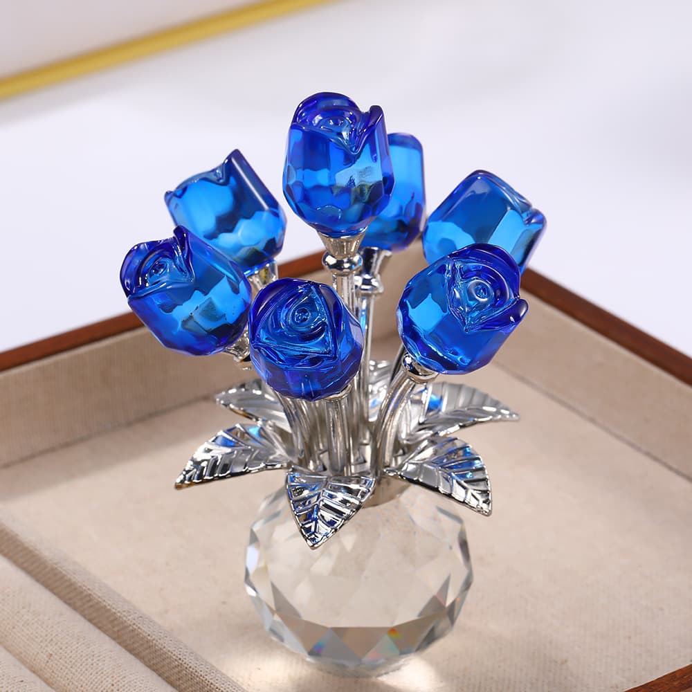 Cross-border Seven-Head Rose Creative Living Room Bedroom Home Flower Ornament Birthday Gift Crystal Rose in Stock