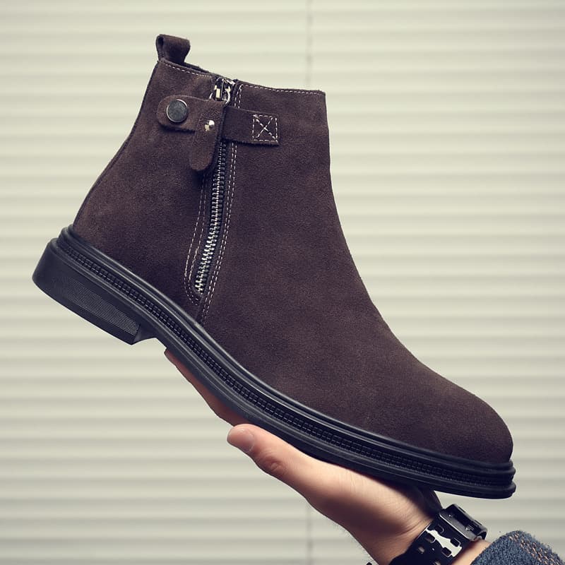 Men's genuine leather Chelsea boots, British style suede men's shoes, autumn and winter new cowhide fleece-lined short boots, Martin boots